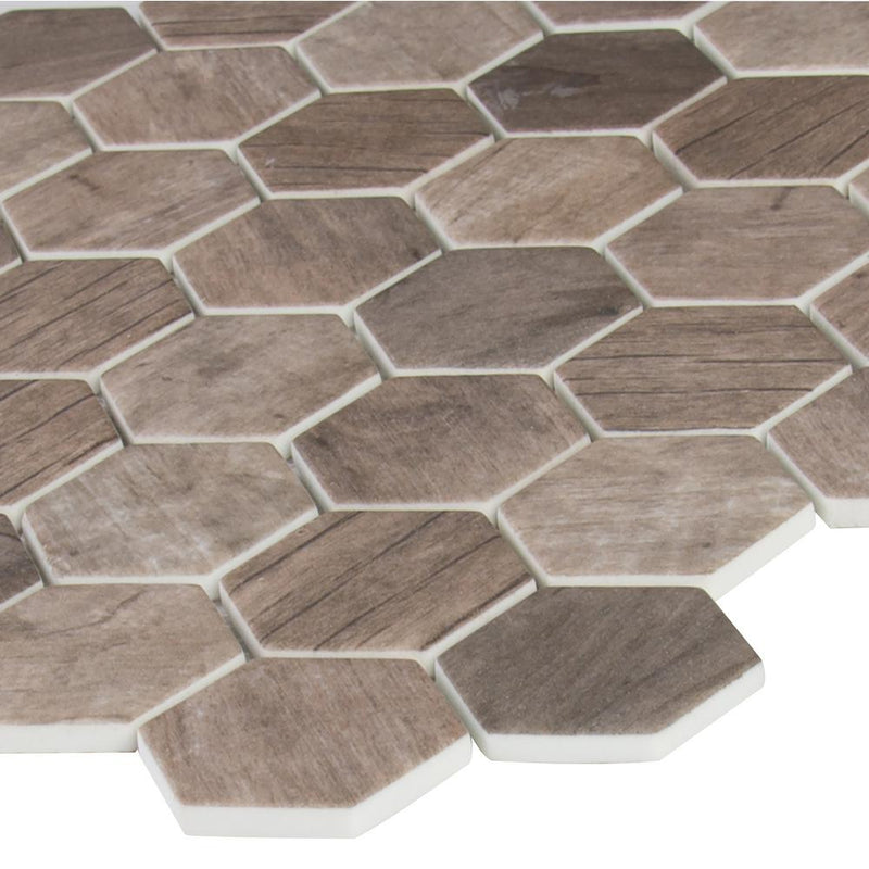 MSI Driftwood Hexagon 11.02 in. x 12.76 in. x 6mm Glass Mesh-Mounted Mosaic Wall Tile