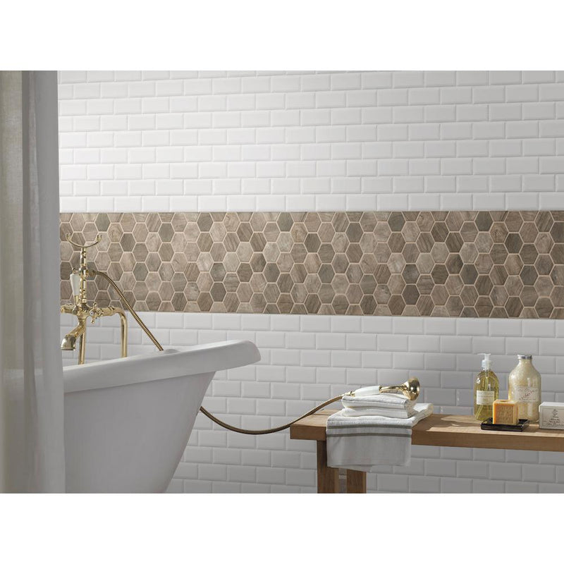 MSI Driftwood Hexagon 11.02 in. x 12.76 in. x 6mm Glass Mesh-Mounted Mosaic Tile