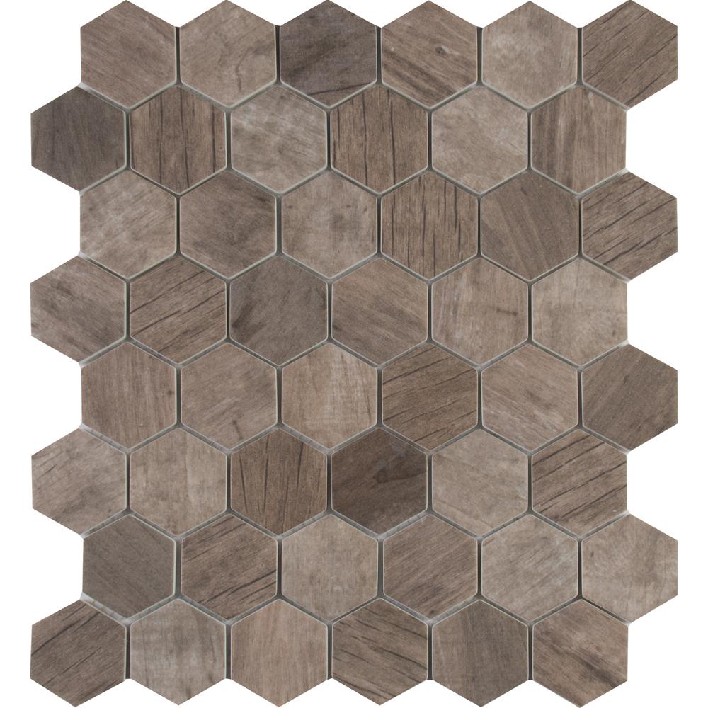 MSI Driftwood Hexagon 11.02 in. x 12.76 in. x 6mm Glass Mesh-Mounted Mosaic Wall Tile