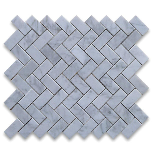 Carrara Marble Italian White Bianco Carrera 1'' x 2'' Herringbone Mosaic Tile Polished - Tenedos