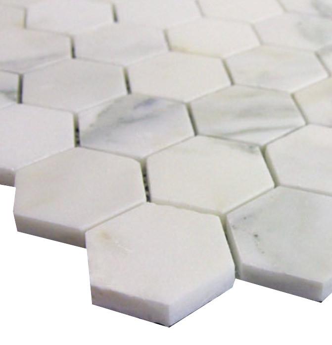 Calacatta Gold Italian Marble 2 in.  Hexagon Mosaic Wall Floor Tile for Bathroom and Kitchen Walls Kitchen Backsplashes (Tenedos)