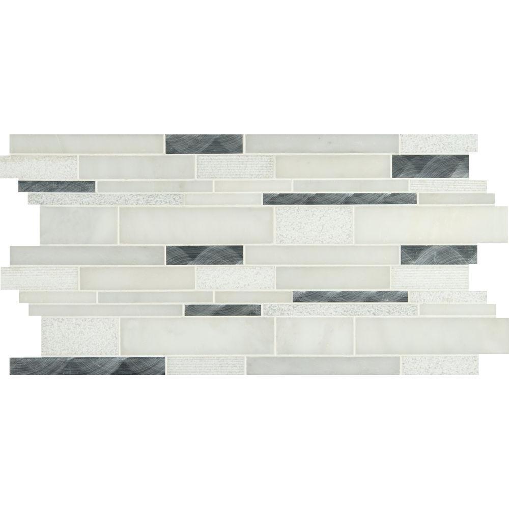 MS International Moderno Blanco Interlocking 12 in. x 18 in. x 8 mm Metal/Stone Blend Mesh-Mounted Mosaic Wall Tile