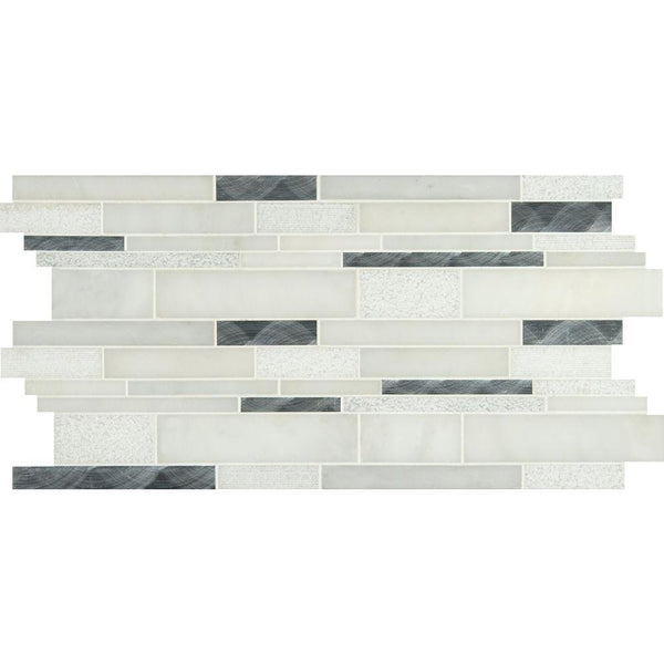 MS International Moderno Blanco Interlocking 12 in. x 18 in. x 8 mm Metal/Stone Blend Mesh-Mounted Mosaic Tile