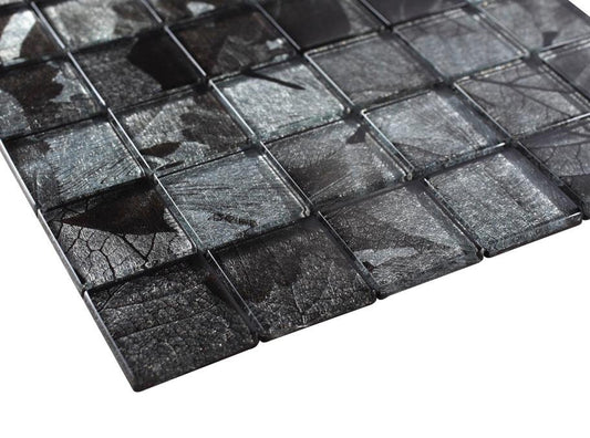 Glossy Silver Flower Square Glass Mosaic Tiles