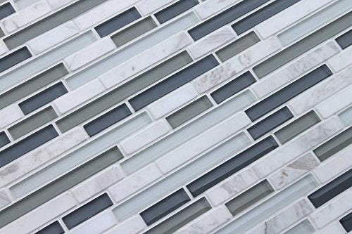Bliss Iceland Marble and Glass Linear Mosaic Wall Tiles for Kitchen Backsplash or Bathroom Walls (Box of 10 Sheets)
