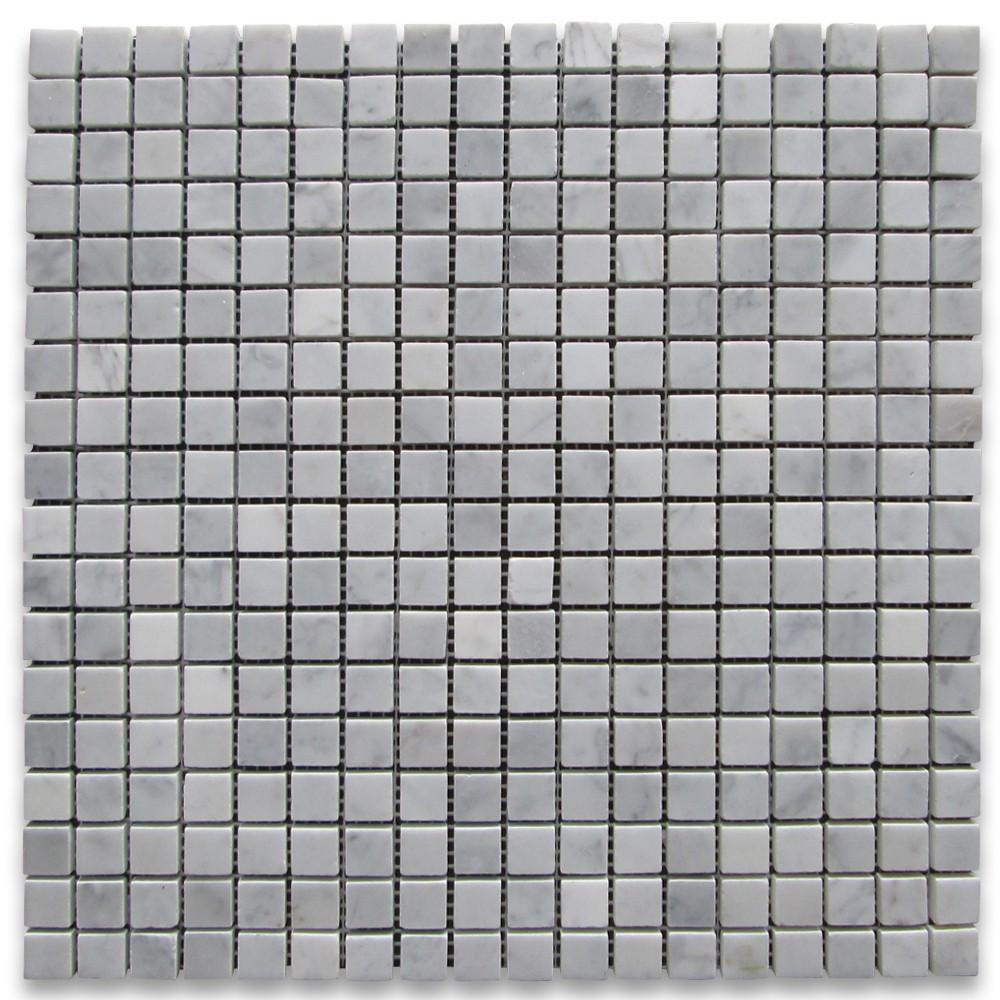 Carrara Marble Italian White Bianco Greyish Carrera 5/8x5/8 Mosaic Floor Wall Tile Honed for bathroom Shower, Kitchen Backsplash, Fireplace