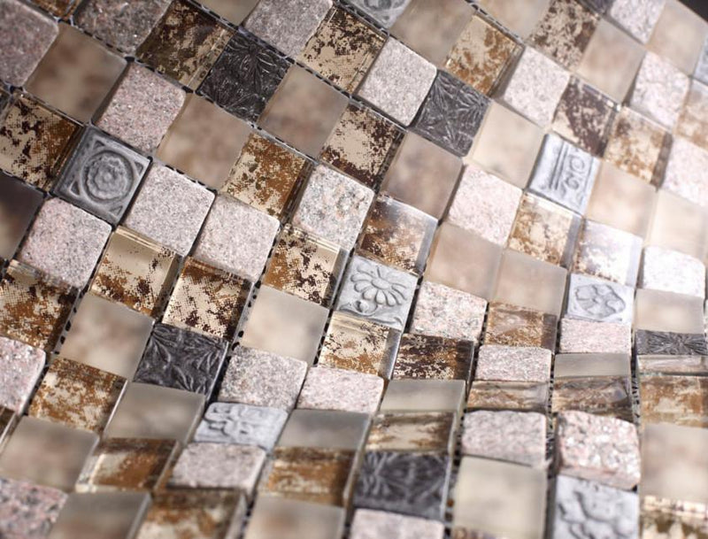 Glossy and Matte Beige Rock Square Stones Porcelain Mosaic Tiles