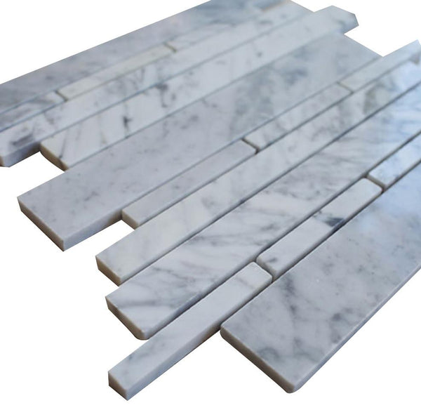 Horizontal Random Pattern White Carrara Marble Floor Wall Tile Honed