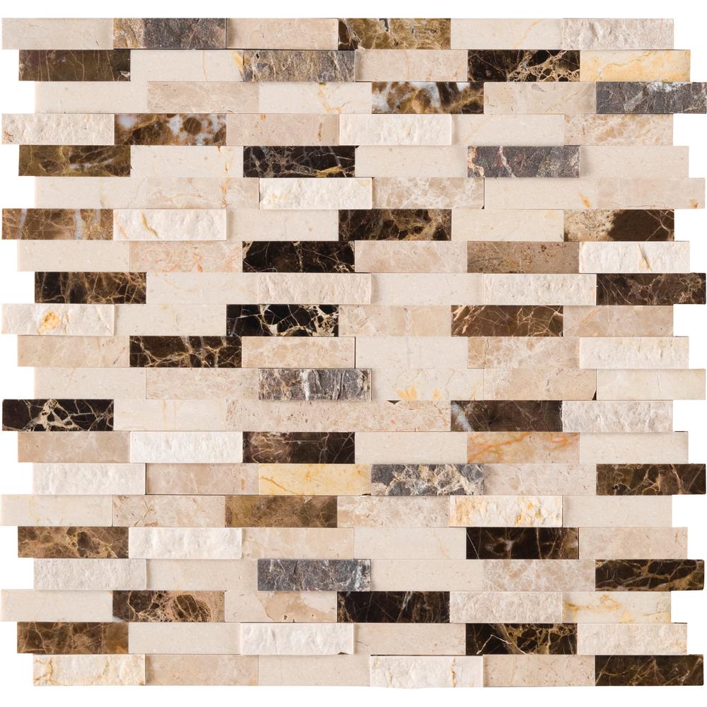 MSI Emperador Blend Splitface Peel and Stick 12 in. x 12 in. x 6mm Marble Mesh-Mounted Mosaic Tile - Tenedos
