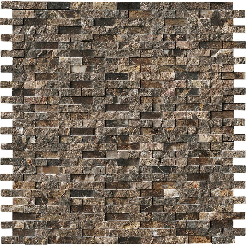 MSI Emperador Splitface 12 in. x 12 in. x 10 mm Marble Mesh-Mounted Mosaic Floor Wall Tile