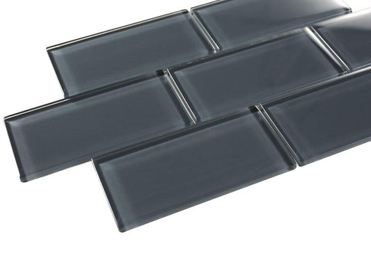 3x6 Glossy Dark Blue Subway Glass Mosaic Tile for Kitchen Backsplash and Bathroom Wall