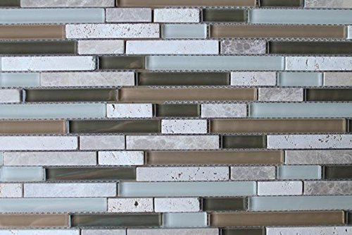 Bliss Bamboo Stone and Glass Linear Mosaic Tiles - Bathroom Walls/Tub Surround/Kitchen Backsplash