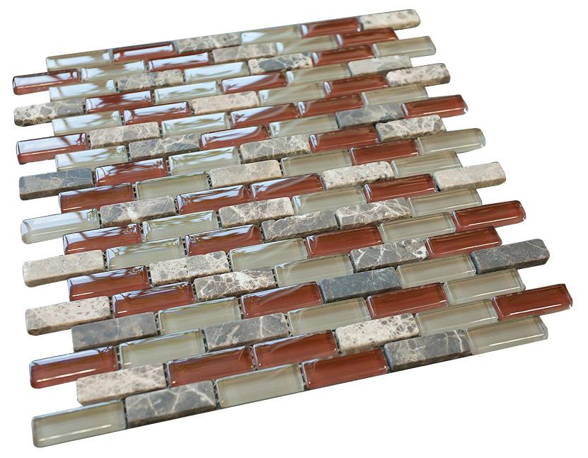 Volcano Red Crystal Glass Mosaic Wall Tile Brick Pattern (Glossy & Matte)