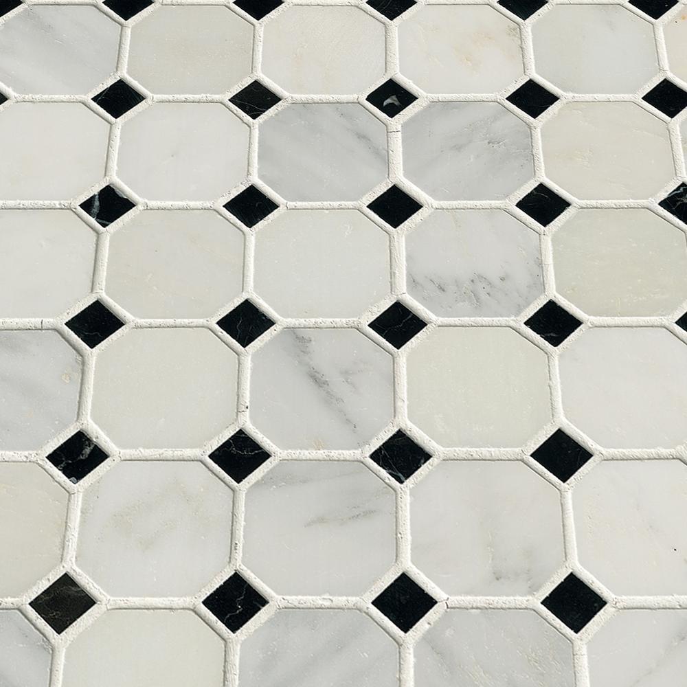 MS International Greecian White Octagon 12 in. x 12 in. x 10 mm Polished Marble Mesh-Mounted Mosaic Tile - Tenedos