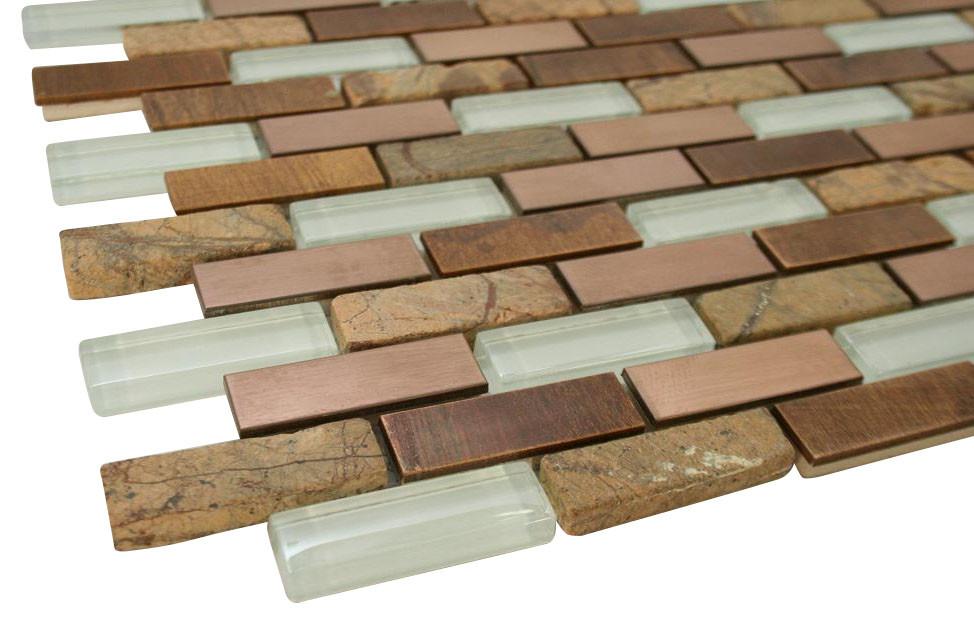 Glossy White & Light and Dark Brown Stone Authentic Glass Mosaic Tiles