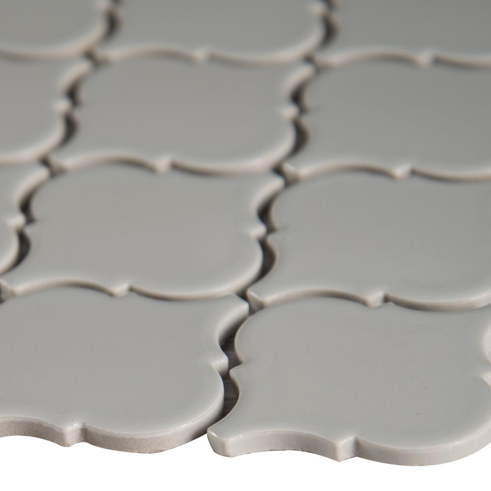 MSI Gray Glossy Arabesque 11.53 in. x 9.65 in. x 10mm Porcelain Mesh-Mounted Mosaic Tile