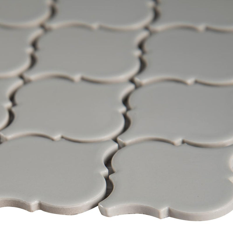 MSI Gray Glossy Arabesque 11.53 in. x 9.65 in. x 10mm Porcelain Mesh-Mounted Mosaic Tile