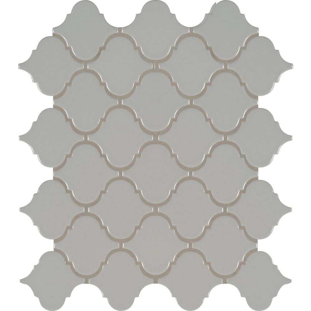 MSI Gray Glossy Arabesque 11.53x9.65 x Porcelain Mesh-Mounted Mosaic Tile