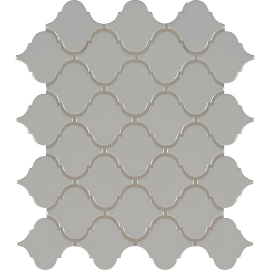 MSI Gray Glossy Arabesque 11.53 in. x 9.65 in. x 10mm Porcelain Mesh-Mounted Mosaic Tile