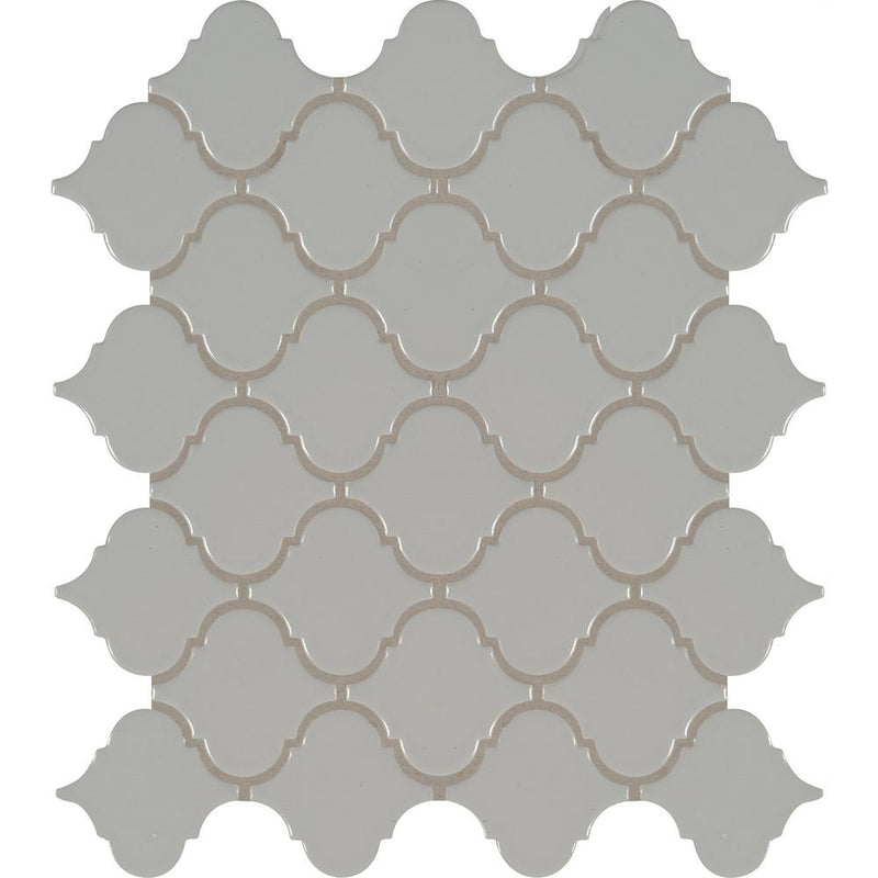 MSI Gray Glossy Arabesque 11.53 in. x 9.65 in. x 10mm Porcelain Mesh-Mounted Mosaic Tile