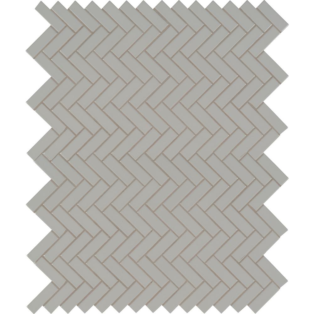 MSI Gray Glossy Herringbone Porcelain Mesh-Mounted Mosaic Tile