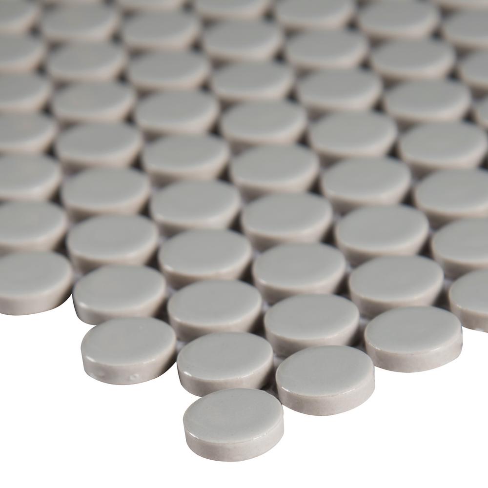 MSI Gray Glossy Penny Round 11.57 in. x 12.4 in. x 10mm Porcelain Mesh-Mounted Mosaic Tile (19.93 sq. ft. / case)