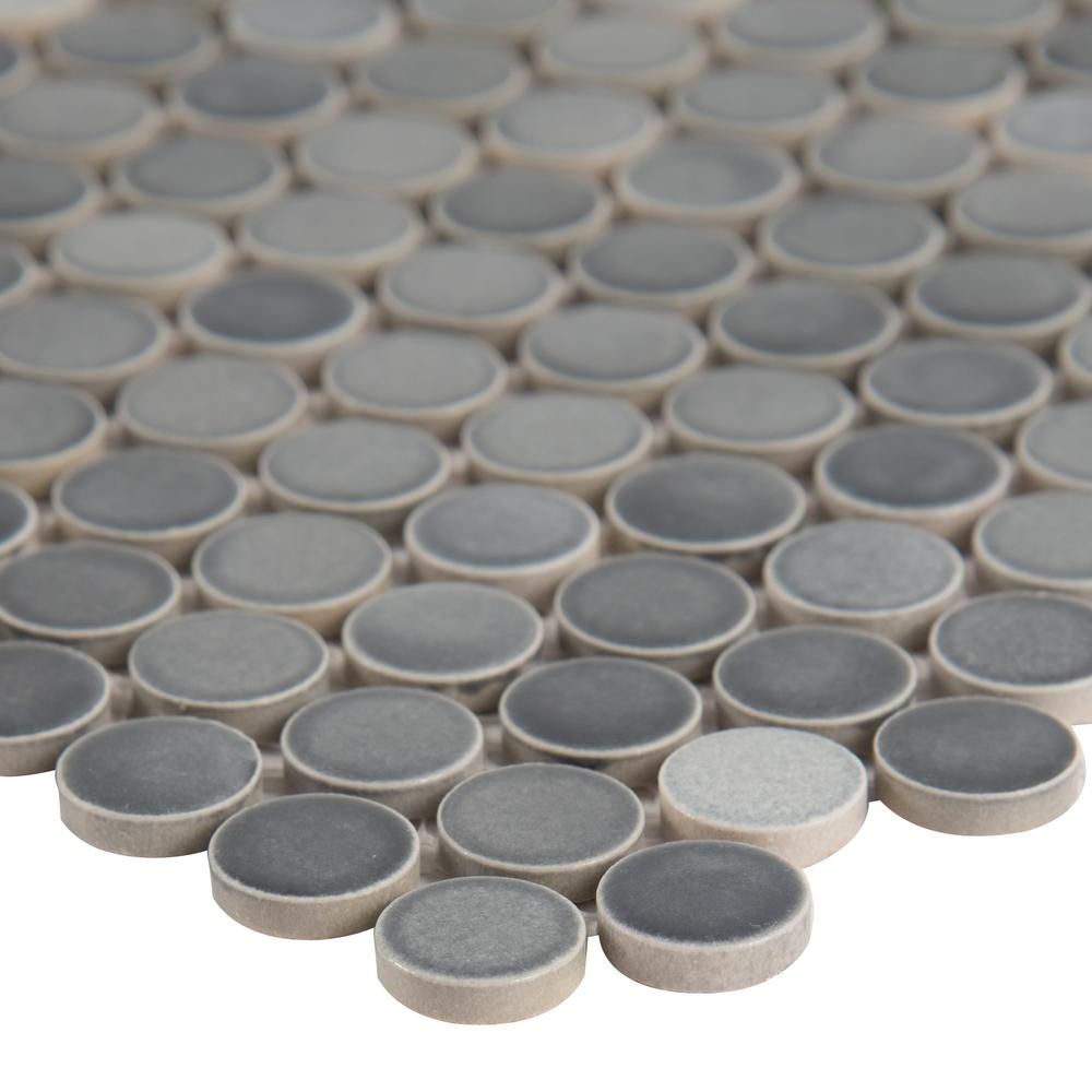 MSI Penny Round Grigio Mix 12.2 in. x 11.3 in. x 6mm Glazed Ceramic Mesh-Mounted Mosaic Tile