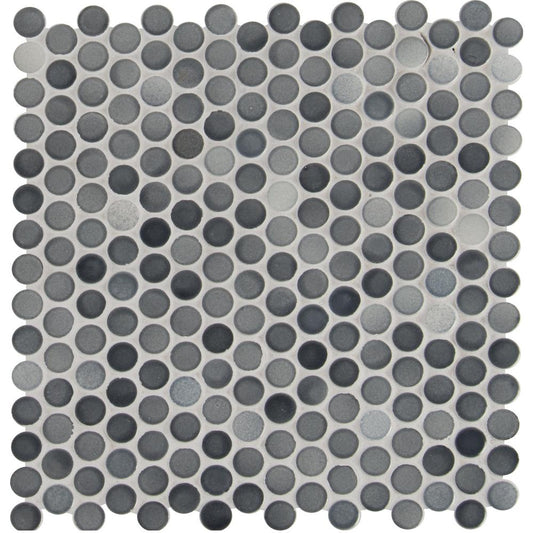 MSI Penny Round Grigio Mix 12.2 in. x 11.3 in. x 6mm Glazed Ceramic Mesh-Mounted Mosaic Tile