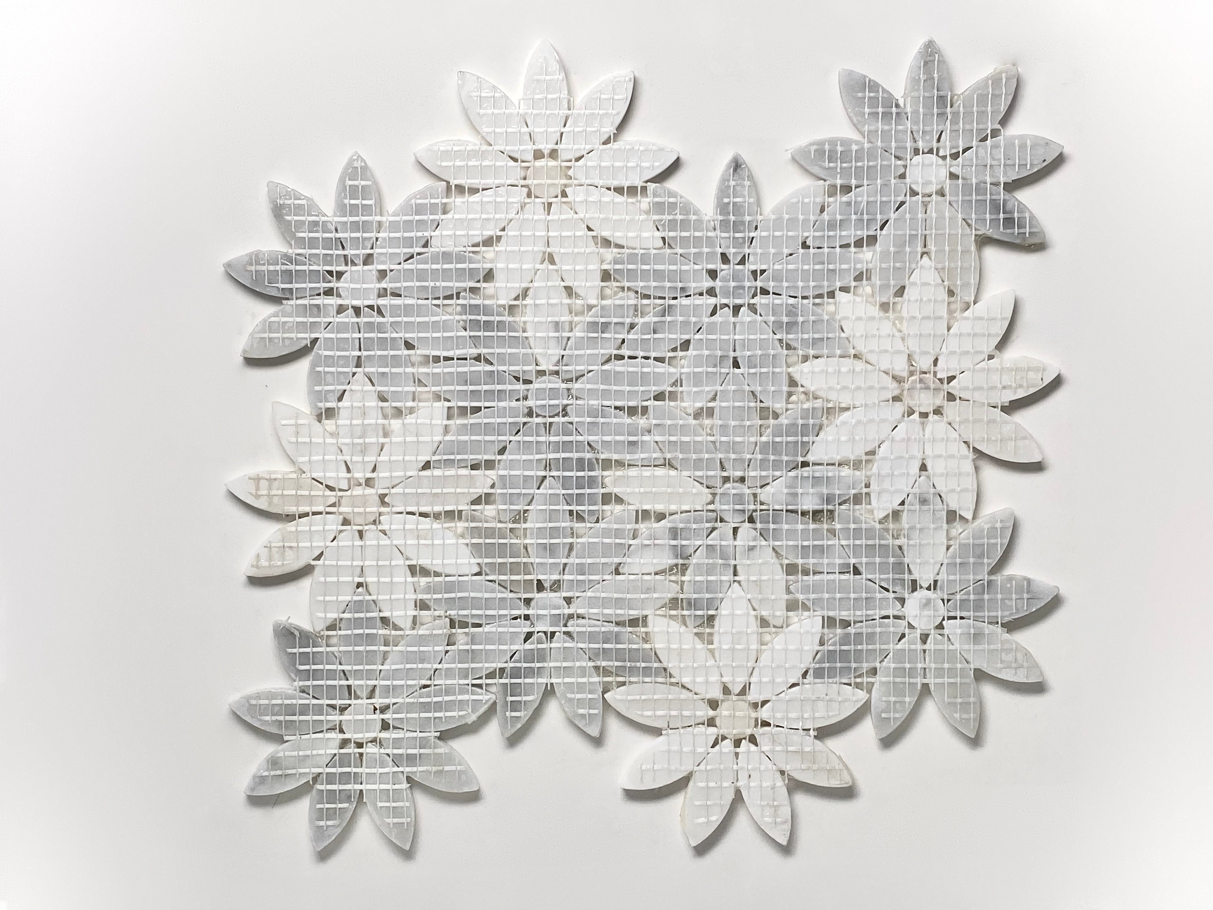Daisy Flower 10"x12" Carrara with Marble Thassos Polished Mosaic Floor Wall Tile for Kitchen Backsplash Bathroom, Flooring Shower, Fireplace
