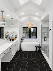 9 in. Hexagon Black Satin Porcelain Floor and Wall Tile (6.89 sq. ft. - 14 Pieces/Case) for Kitchen Backsplash, Bathroom, Flooring