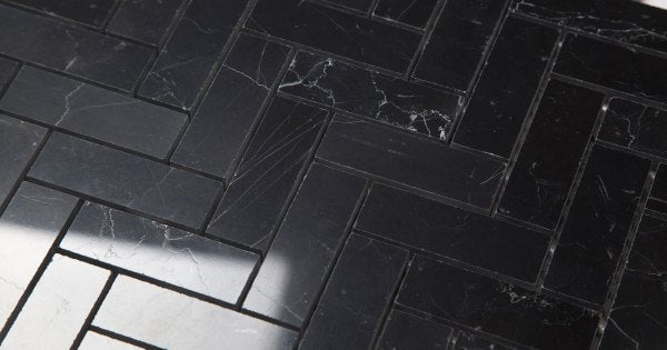 Nero Marquina Black Marble Herringbone Mosaic Tile 1'' x 2'' Polished