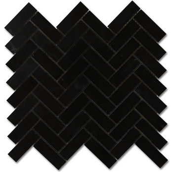 Nero Marquina Black Marble Herringbone Mosaic Tile 1'' x 2'' Polished