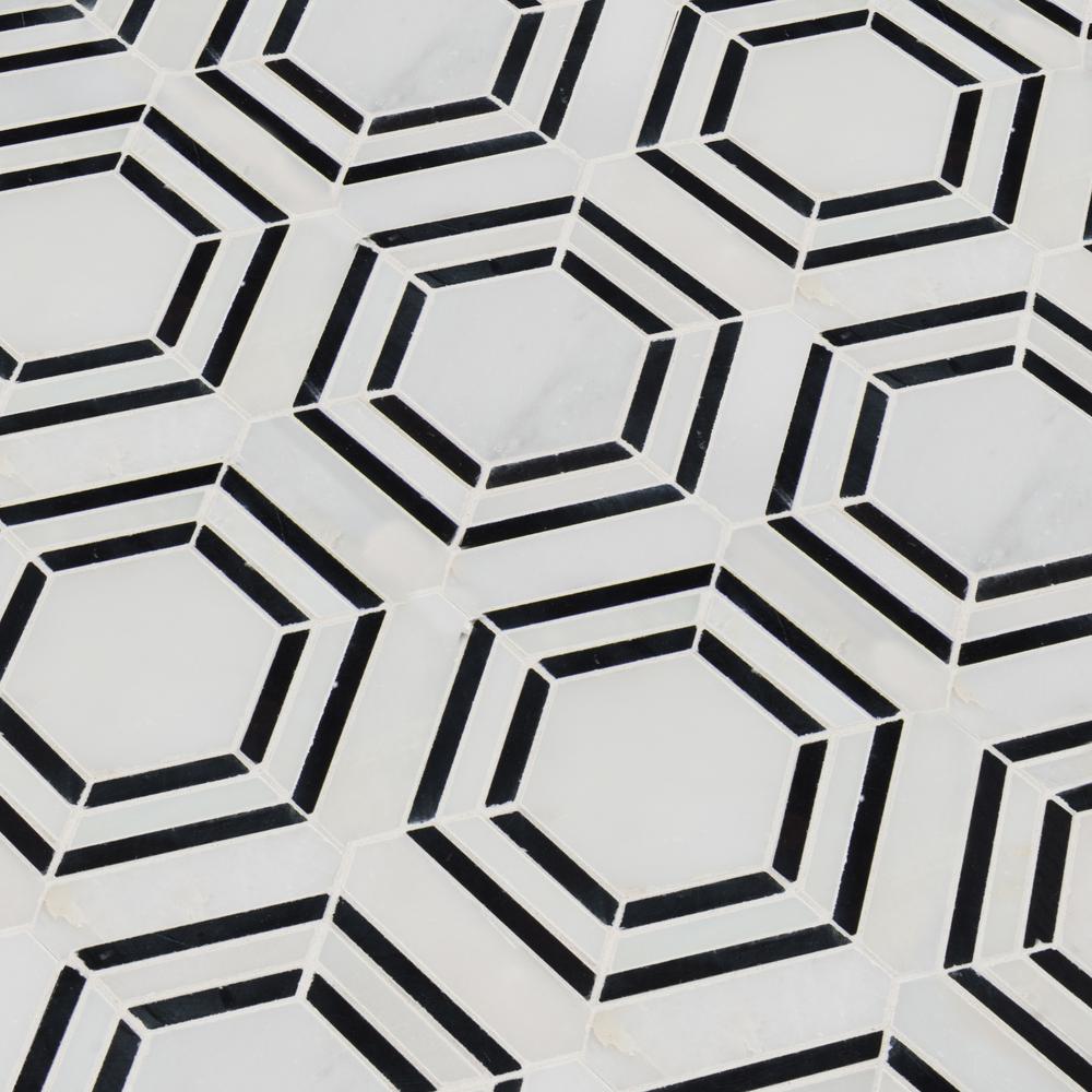 MSI Georama Nero 13 in. x 11 in. x 10 mm Polished Marble Mesh-Mounted Mosaic Floor Wall Tile