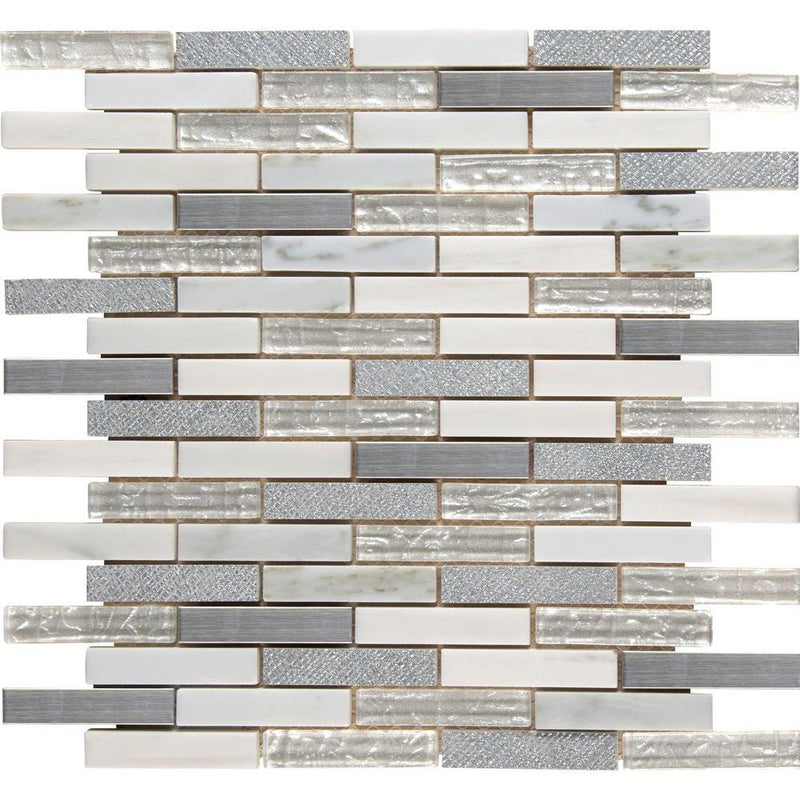 MSI Ocean Crest Brick 12 in. x 12 in. x 8mm Glass Metal Stone Mesh-Mounted Mosaic Wall Tile
