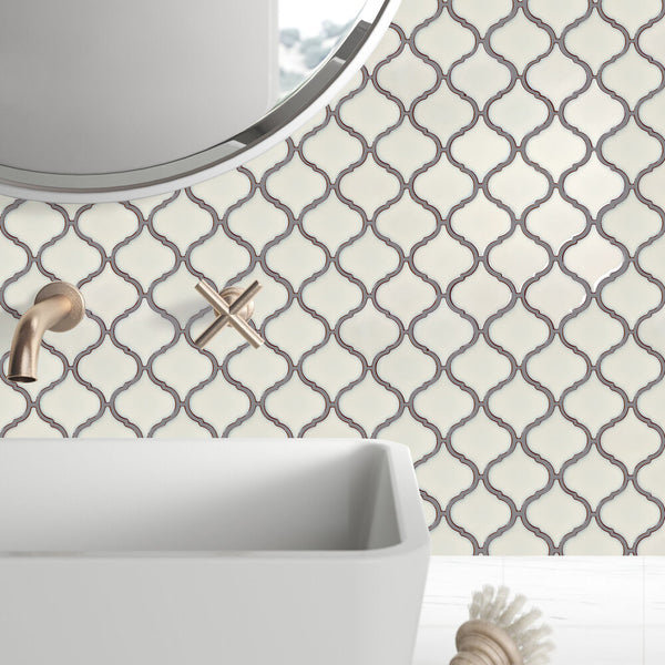 Santorini Pearl Lantern Porcelain Glossy Mosaic Tile for Kitchen Backsplash Bathroom Wall Pool Tiles by Tenedos (Box of 10 Sheets)
