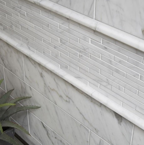 Carrara White Italian (Bianco Carrara) Marble 1/2 X 12 Pencil Liner Trim Molding Wall Tile