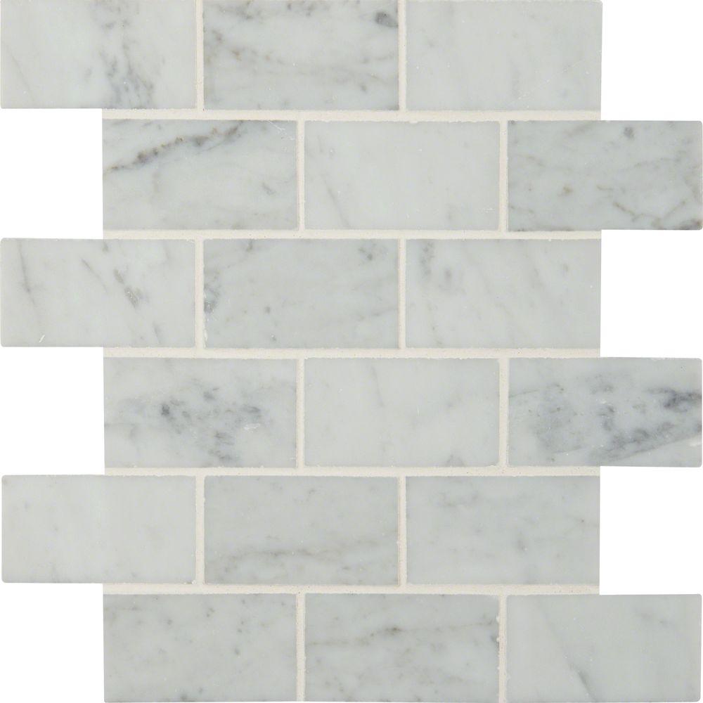 MSI Carrara White 12 in. x 12 in. x 10mm Polished Marble Mesh-Mounted Mosaic Floor and Wall Tile (10 sq. ft. / case)