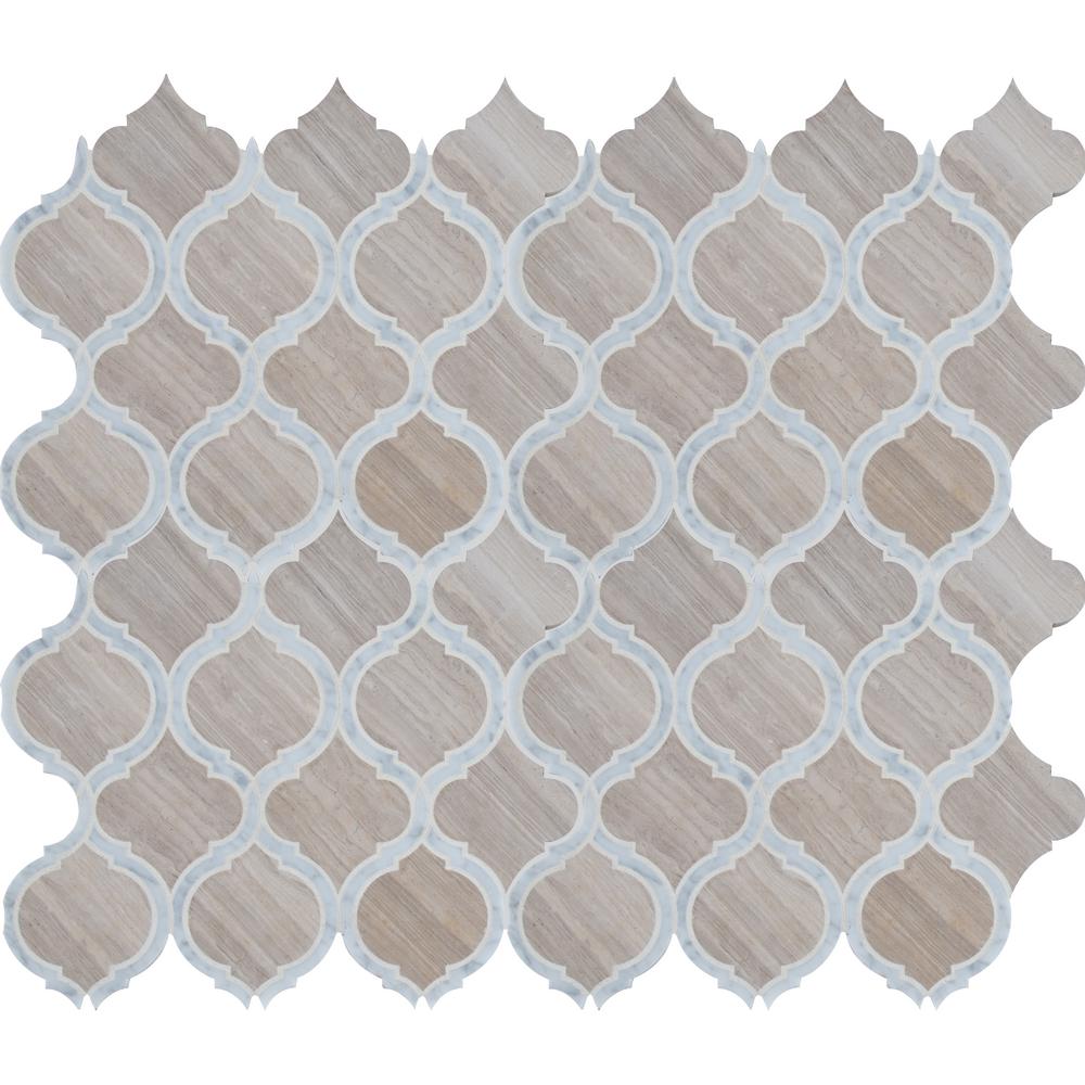 MSI White Quarry Savona Arabesque 10.89 in. x 12.80 in. x 10mm Honed Marble Mesh-Mounted Mosaic Tile