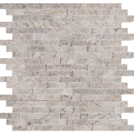 MSI Silver Splitface 11.81 in. x 12.4 in. x 10mm Travertine Mesh-Mounted Mosaic Wall Tile