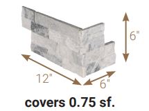 Alaska Gray Natural Marble Ledger Corner Stacked Tile, Split-Faced (Box of 6 Pieces)