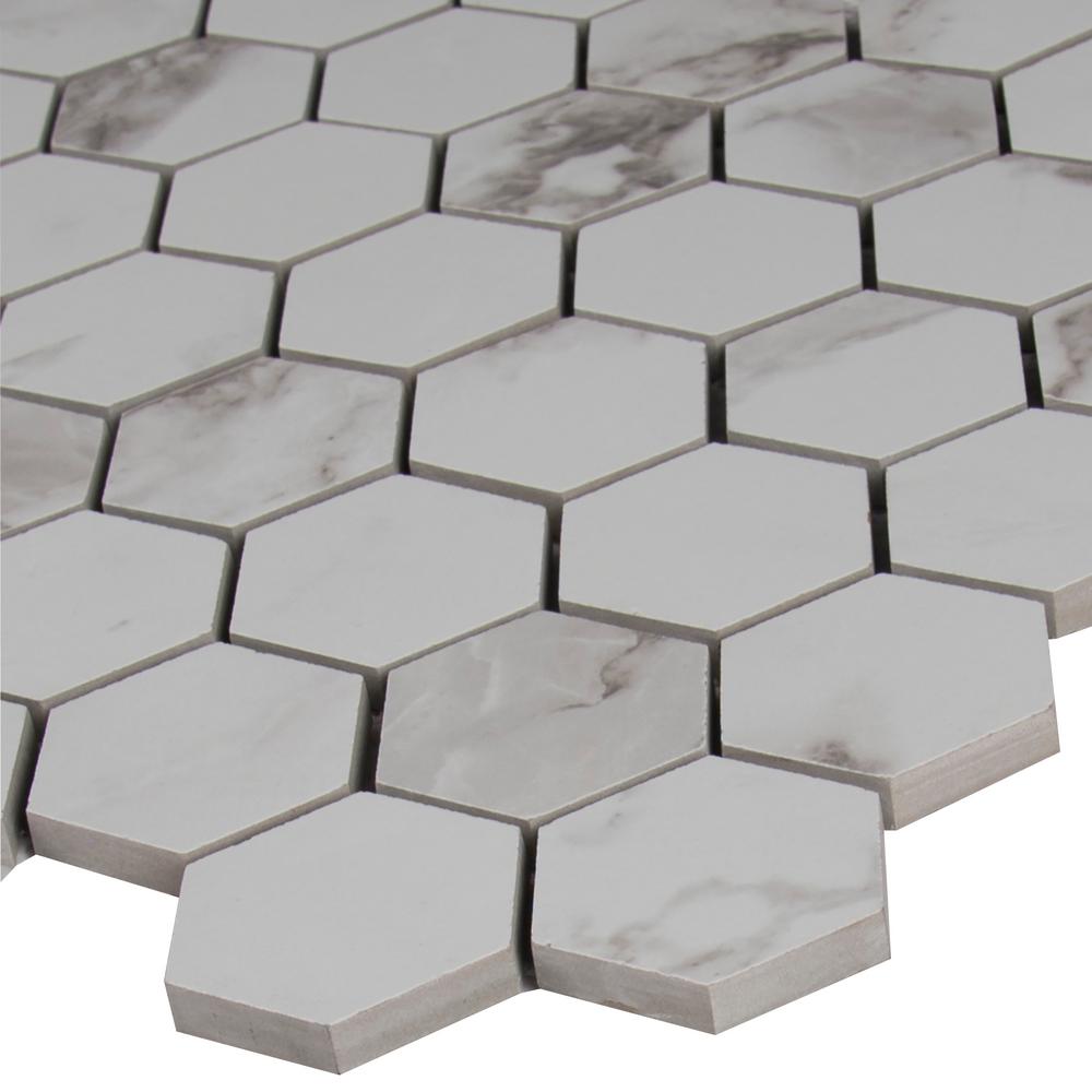 MSI Statuario Hexagon 12 in. x 12 in. x 10mm Glazed Porcelain Mesh-Mounted Mosaic Tile