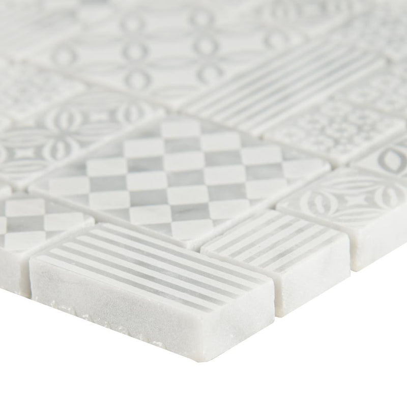 MSI Tetris Blanco Pattern 11.81 in. x 11.81 in. x 10mm Honed Marble Mesh-Mounted Mosaic Tile (9.7 sq. ft. / case)