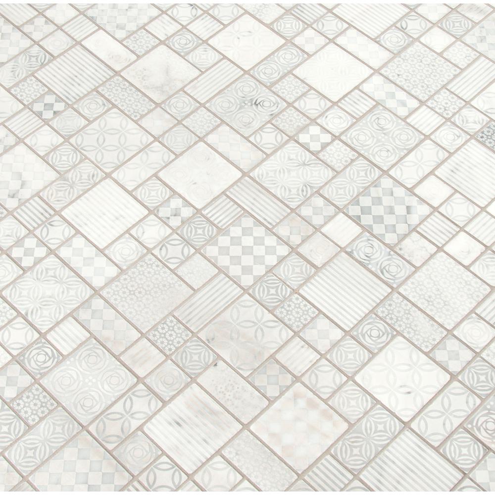 MSI Tetris Blanco Pattern 11.81 in. x 11.81 in. x 10mm Honed Marble Mesh-Mounted Mosaic Tile (9.7 sq. ft. / case)
