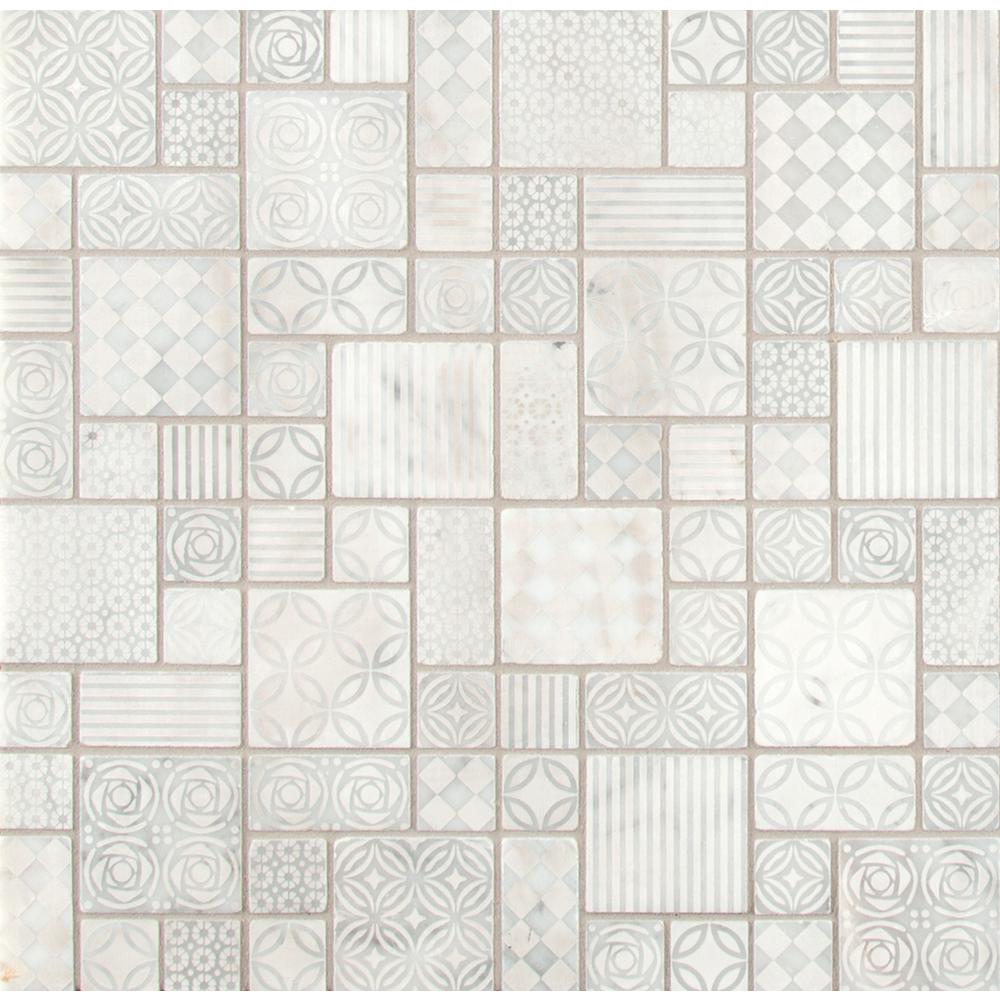 MSI Tetris Blanco Pattern 11.81 in. x 11.81 in. x 10mm Honed Marble Mesh-Mounted Mosaic Tile (9.7 sq. ft. / case)