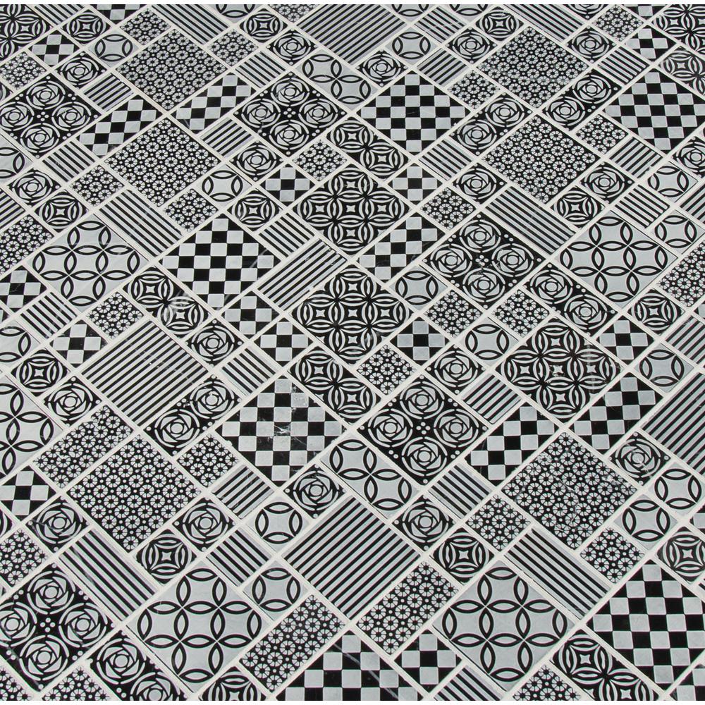 MSI Tetris Nero Encaustic 12 in. x 12 in. x 10mm Honed Marble Mesh-Mounted Mosaic Tile (9.7 sq. ft. / case)
