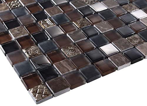 Glossy and Matte Rich Brown Square Stones Porcelain Mosaic Tiles for Bathroom and Kitchen Walls Kitchen Backsplashes