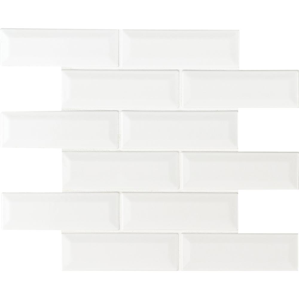 MSI Whisper White Beveled 2x6 Ceramic Mesh-Mounted Mosaic Wall Tile (10 sq. ft. / case)