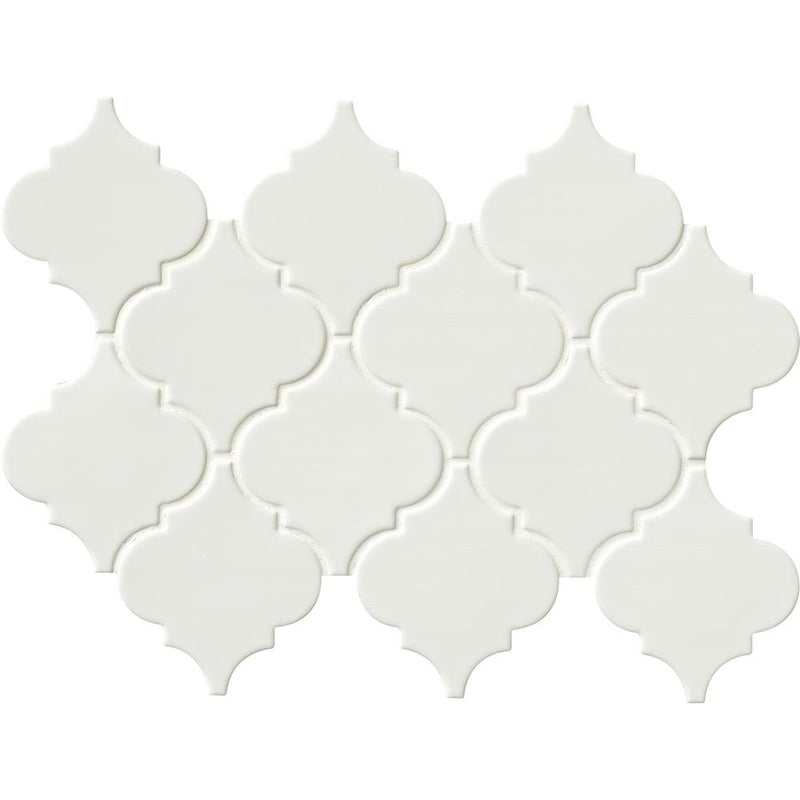 MSI Whisper White Arabesque 10-1/2 in. x 15-1/2 in. x 8mm Glazed Ceramic Mesh-Mounted Mosaic Wall Tile
