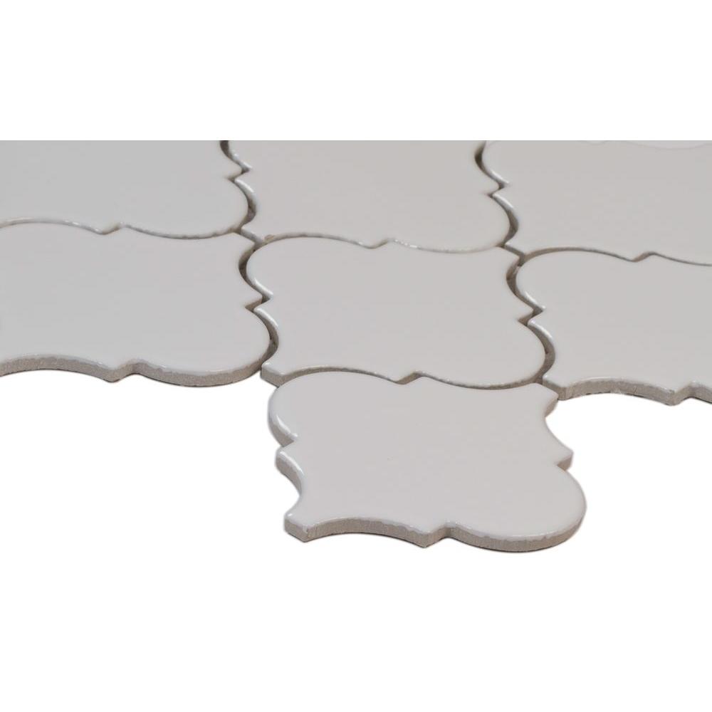 MSI Whisper White Arabesque 10-1/2 in. x 15-1/2 in. x 8mm Glazed Ceramic Mesh-Mounted Mosaic Wall Tile