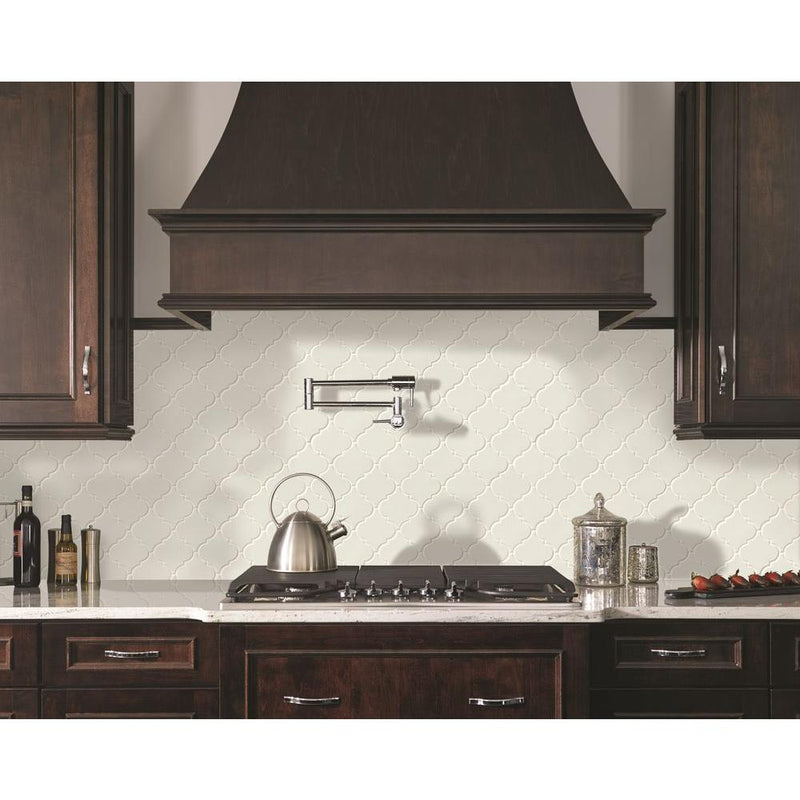 MSI Whisper White Arabesque 10-1/2 in. x 15-1/2 in. x 8mm Glazed Ceramic Mesh-Mounted Mosaic Wall Tile